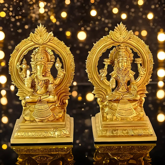 Brassaura™ Traditional Brass Laxmi Ganesha Murti – Height 8 Inches & Weight 3.3 Kgs | Puja & Temple Idol