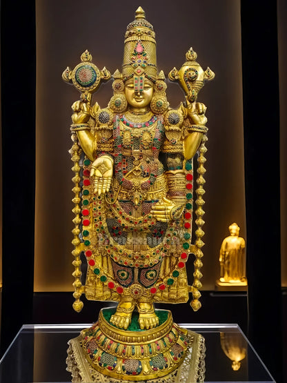 Brassaura™ Pure Brass Tirupati Balaji Idol with Stonework – 48 Inches, 49 Kgs
