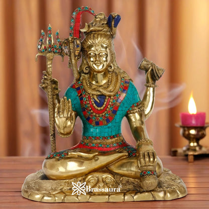 Brassaura™ Handcrafted Gemstone Brass Shiva Idol – Height 15 Inches & Weight 12.2 Kgs | Home & Temple Accent