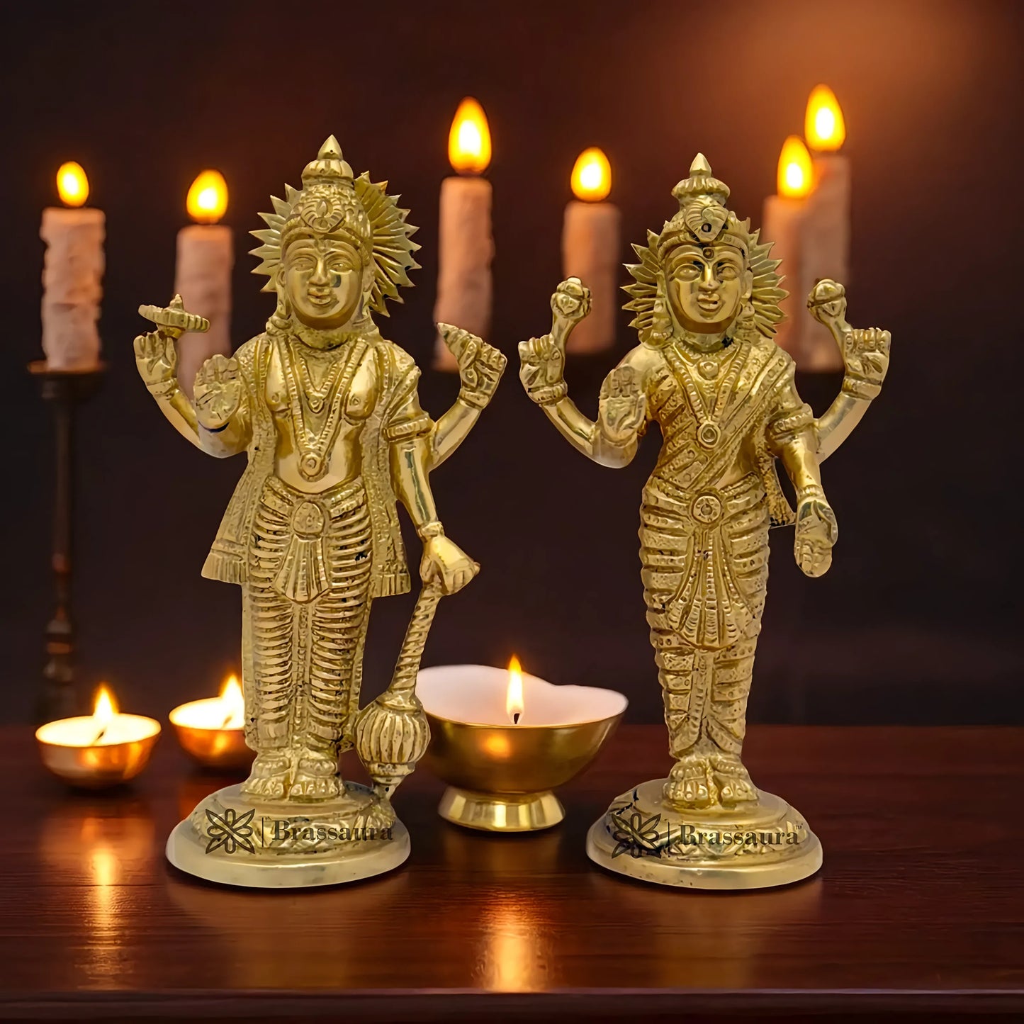 Brassaura™ Brass Vishnu Laxmi – Height 6.8 Inches & Weight 1.7 Kgs | Handcrafted Brass Ensemble for Prosperity & Peace