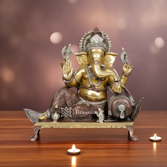 Brassaura™ Brass Ganesha Statue – “Guardian of Fortune” | Height 16 Inches & Weight 16 Kgs