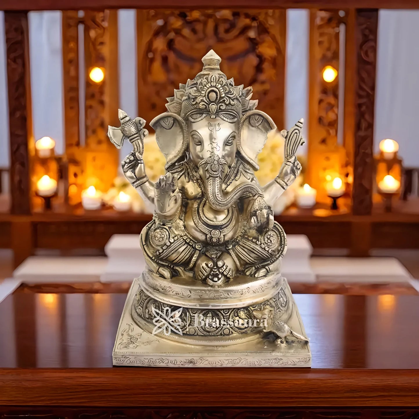 Brassaura™ Brass Ganesha Statue – “Bestower of Wisdom” | Height 13 Inches & Weight 11 Kgs