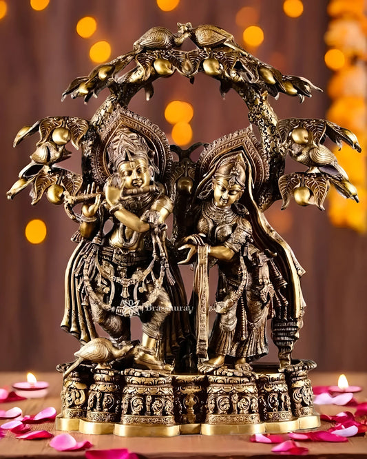 Brassaura™ Large Pure Brass Radha Krishna Under Tree Sculpture – Height 30 Inches & Weight 55.2 Kgs | Spiritual Art Idol