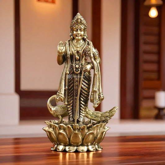 Brassaura™ Pure Brass Small Murugan Idol – 3.5 Inches Height, 93 Grams – Compact Handcrafted Statue