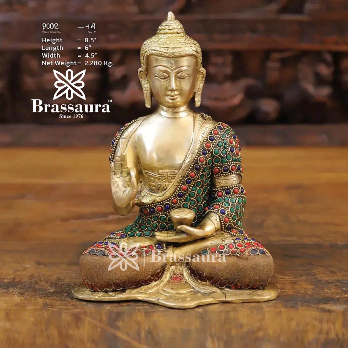 Brass Buddha For Home And Décor Weight 2.28 kg Height 8.5 Inch