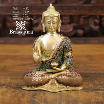 Brass Buddha For Home And Décor Weight 2.28 kg Height 8.5 Inch