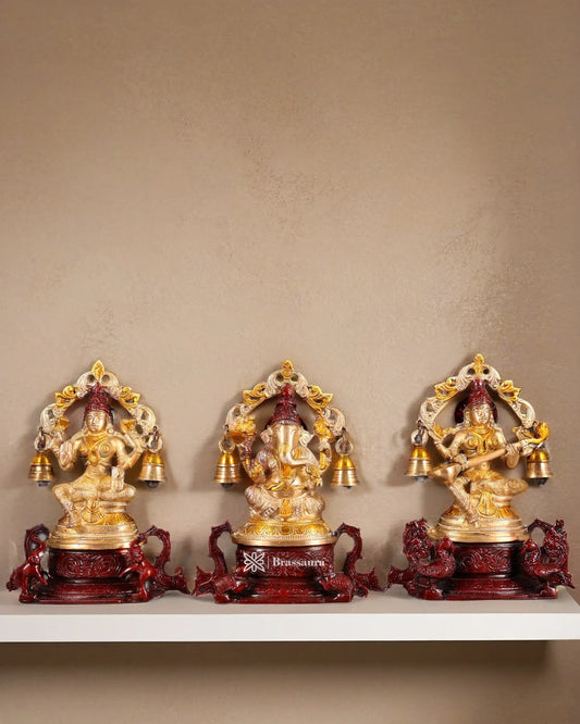 Brass Antique Lakshmi Ganesh Saraswati  Height 8.2 Inches & Weight 6.51 Kgs