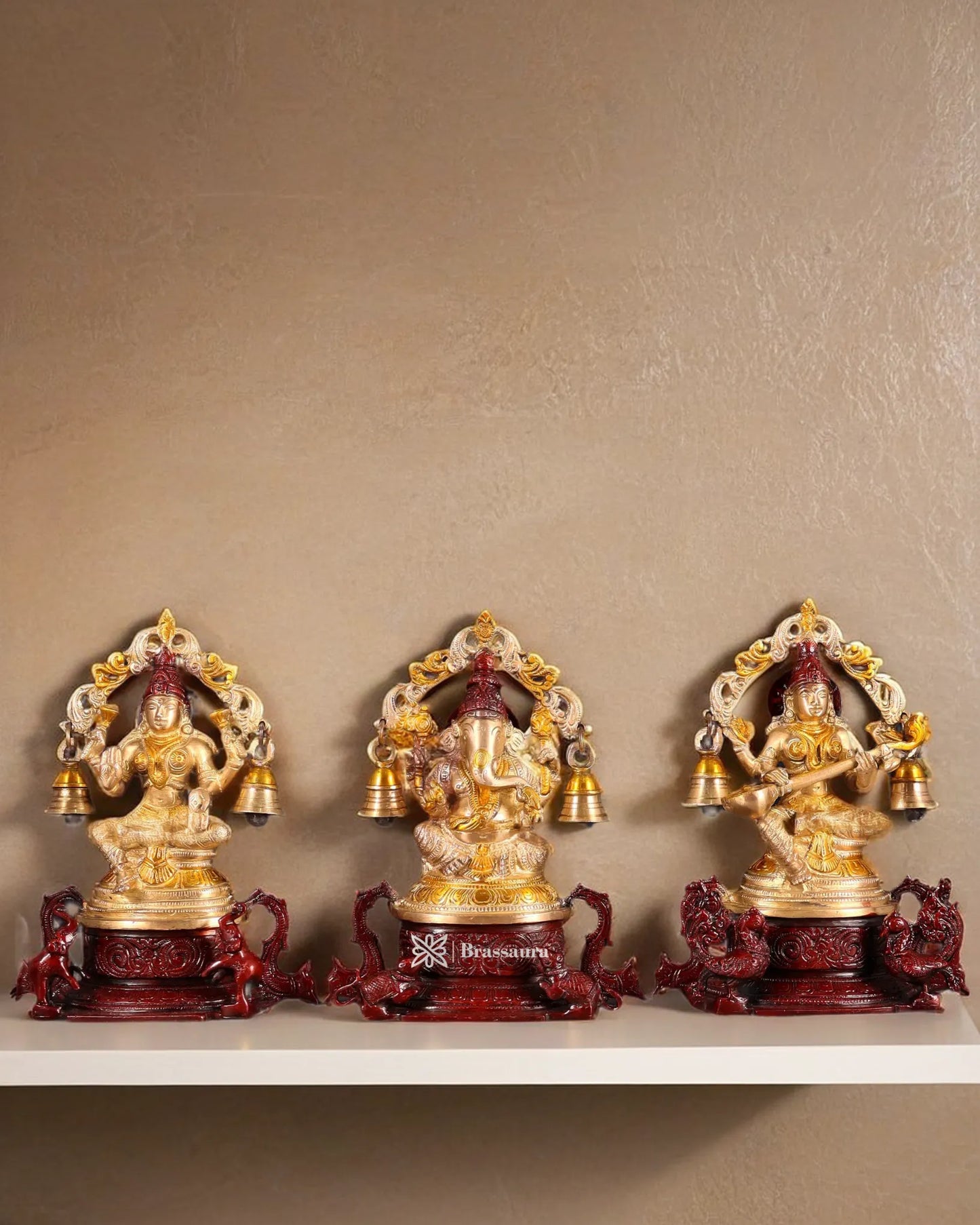 Brass Antique Lakshmi Ganesh Saraswati  Height 8.2 Inches & Weight 6.51 Kgs