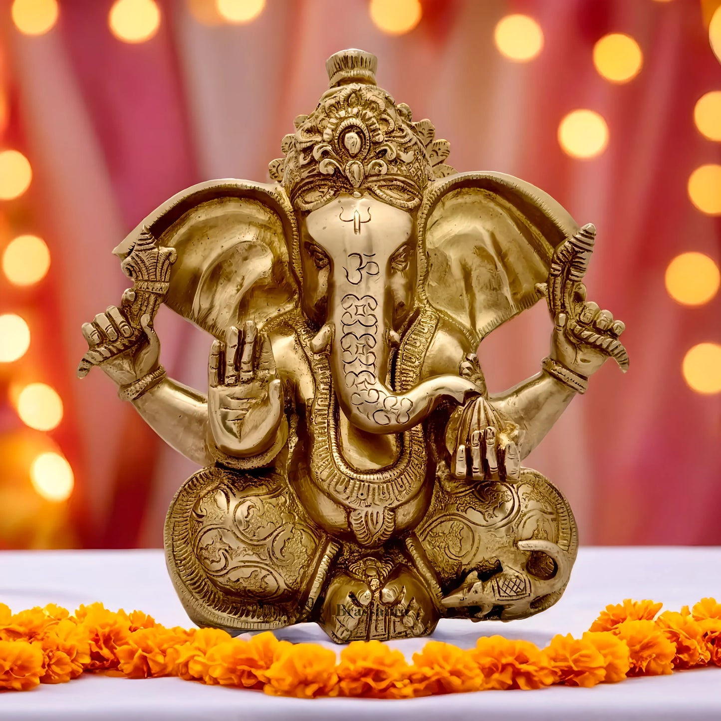 Brassaura™ Brass Ganesha Murti – Height 13 inches & Weight 5.20 kgs | Traditional Ganpati Idol for Home & Pooja Room