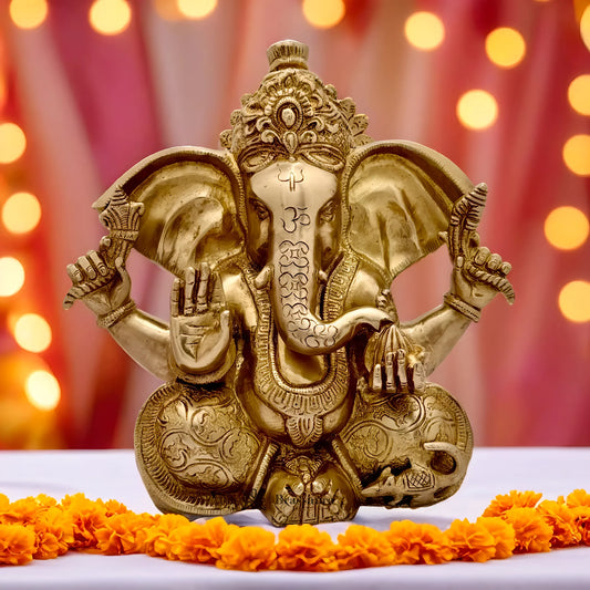 Brassaura™ Brass Ganesha Murti – Height 13 inches & Weight 5.20 kgs | Traditional Ganpati Idol for Home & Pooja Room