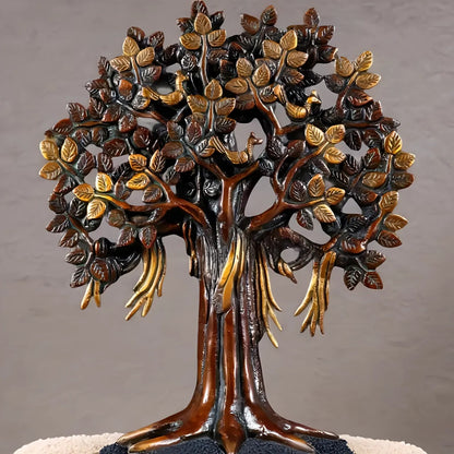 Brassaura™ Pure Brass Handcrafted Kalpavriksha Tree | Tabletop Tree of Life Showpiece | Weight 1.8 Kgs | Height 11 Inches