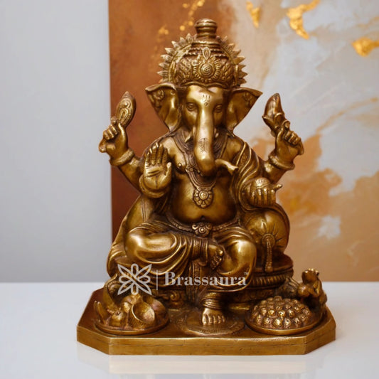 Brassaura™ Brass Fruit Ganesha Idol for Home and Decor | Weight 8.8 Kgs | Height 12 Inches
