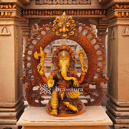 Brassaura™ Brass Ganesha Idol for Home Temple & Spiritual Décor | Height 9 Inches & Weight 2.6 Kgs
