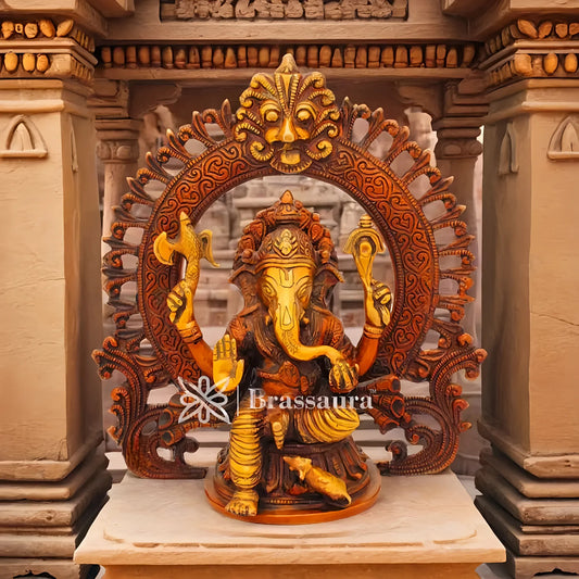 Brassaura™ Brass Ganesha Idol for Home Temple & Spiritual Décor | Height 9 Inches & Weight 2.6 Kgs