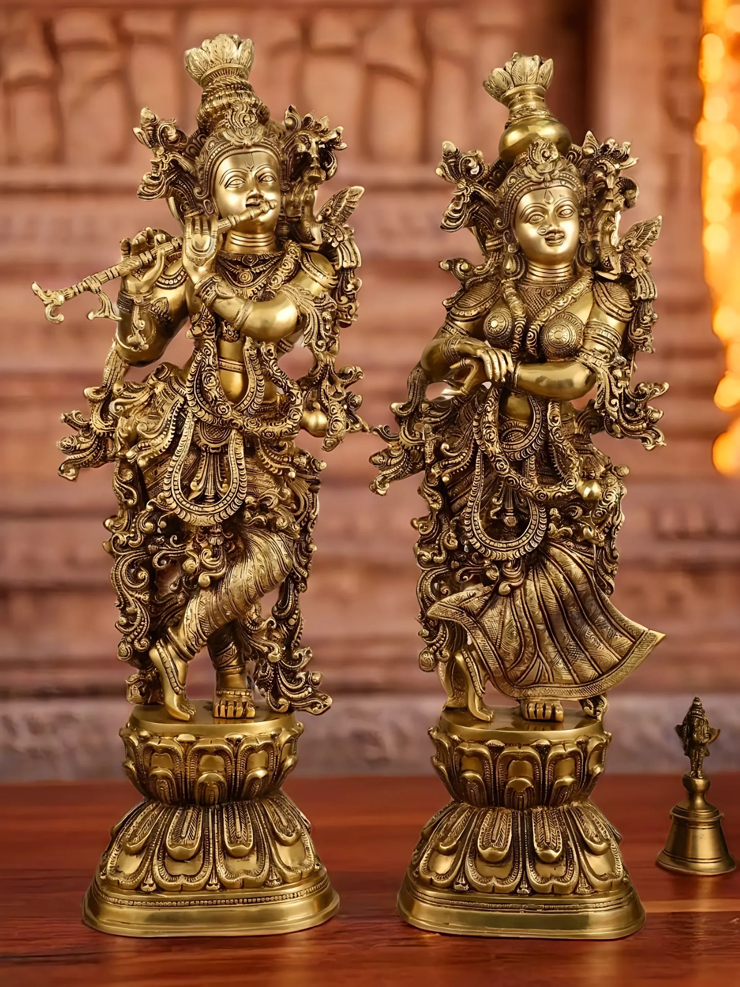 Brassaura™ Pure Brass Superfine Radha Krishna Statue – 30 Inch Height, 33 Kg Pair | Elegant Spiritual Home Decor