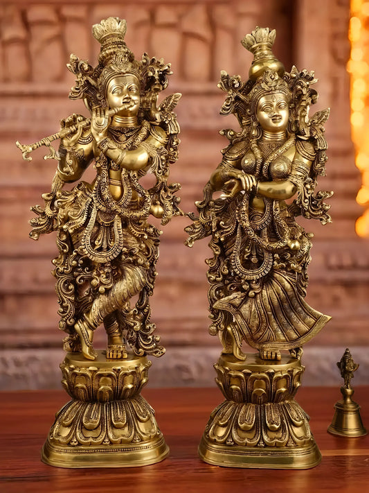 Brassaura™ Pure Brass Superfine Radha Krishna Statue – 30 Inch Height, 33 Kg Pair | Elegant Spiritual Home Decor