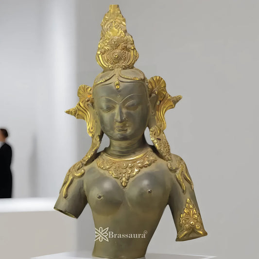 ब्रासुरा™ एंटीक तारा बस्ट प्रतिमा | हस्तनिर्मित पीतल की मूर्ति | ऊंचाई 14 इंच और वज़न 4.3 किग्रा