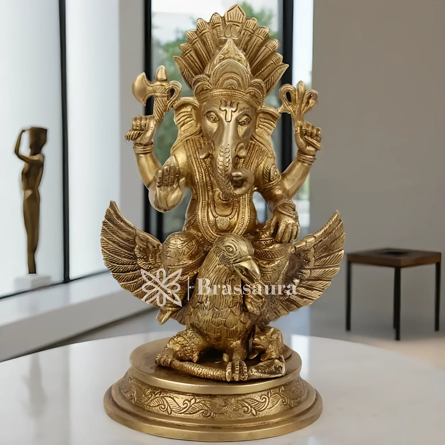 Brassaura™ Brass Ganesha Idol for Home Décor | Weight 3.4 Kgs | Height 10 Inches
