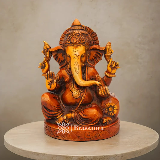 Brassaura™ Brass Ganesha Statue – “Harbinger of Joy” | Height 7 Inches & Weight 2.2 Kgs