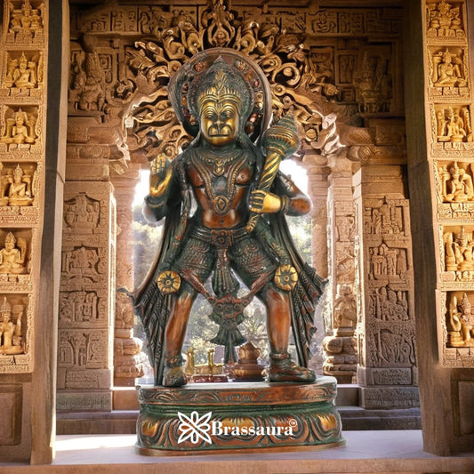 Brassaura™ Exquisite Brass Hanuman Statue – Height 12 Inches & Weight 3.4 Kgs | Temple Décor