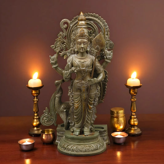 Brassaura™ Kartikeya Murugan Statue – 20 Inches Height, 13.39 Kgs – Exquisite Brass Idol