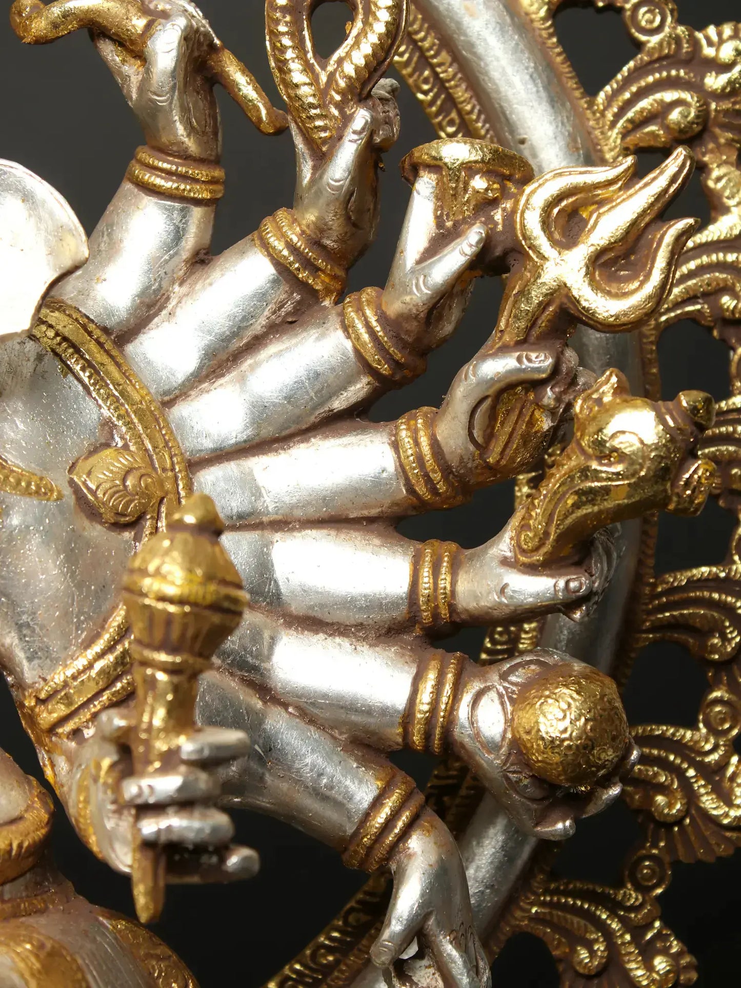 Brassaura® Sixteen Armed Dancing Lord Ganesha | Pure Brass Gold & Silver Finish | Height 26 Inches & Weight 23.30 kgs