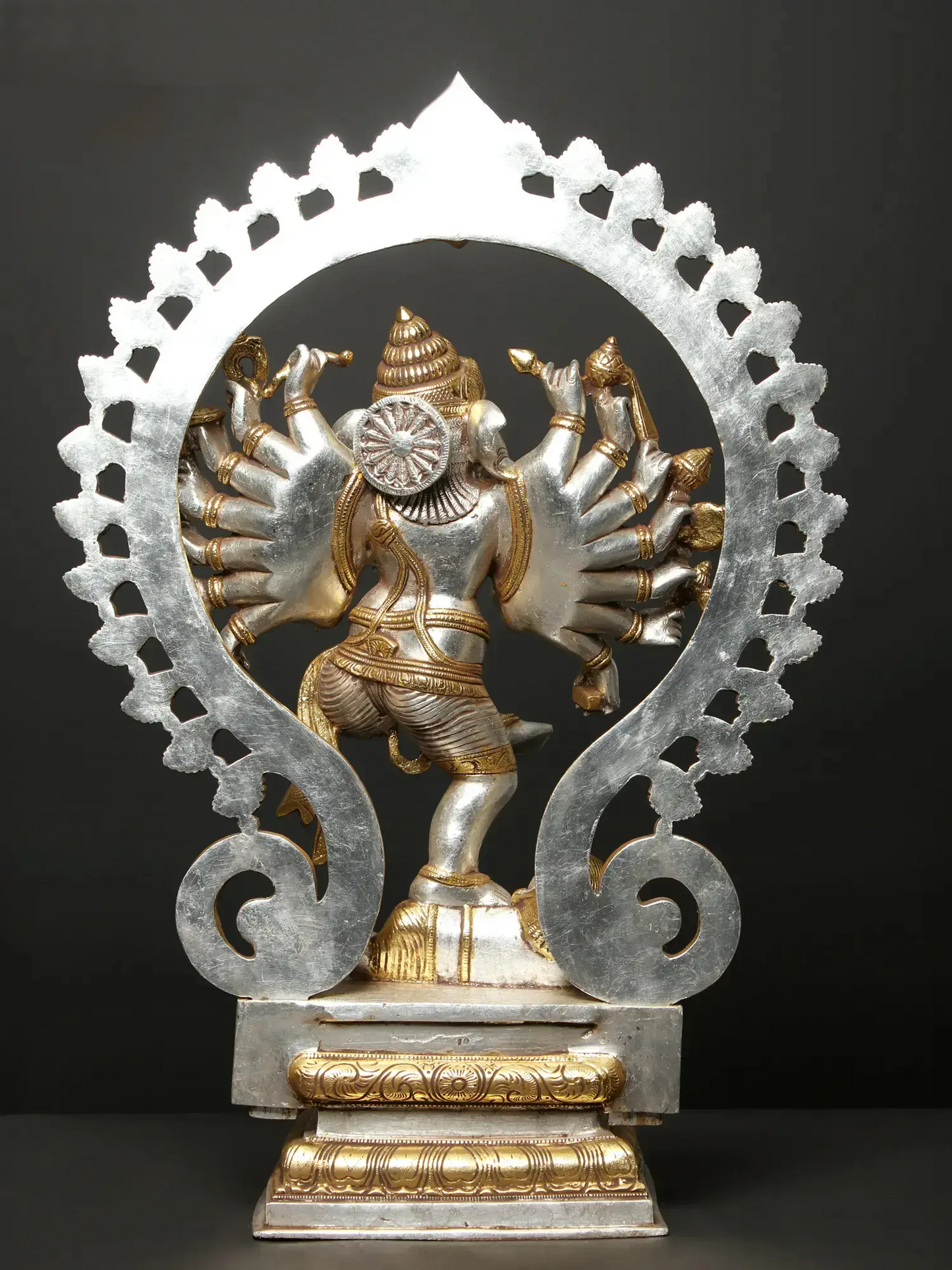 Brassaura® Sixteen Armed Dancing Lord Ganesha | Pure Brass Gold & Silver Finish | Height 26 Inches & Weight 23.30 kgs