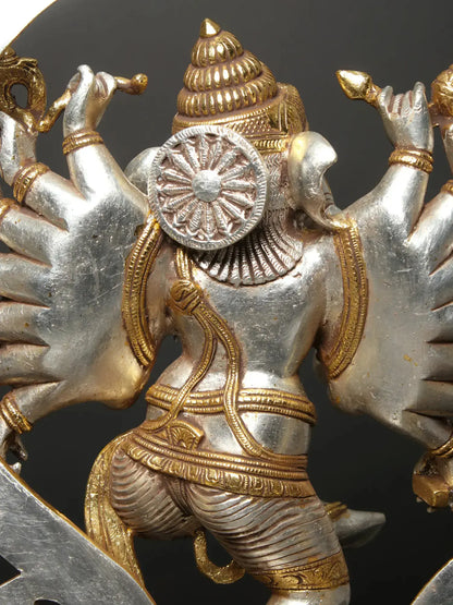 Brassaura® Sixteen Armed Dancing Lord Ganesha | Pure Brass Gold & Silver Finish | Height 26 Inches & Weight 23.30 kgs