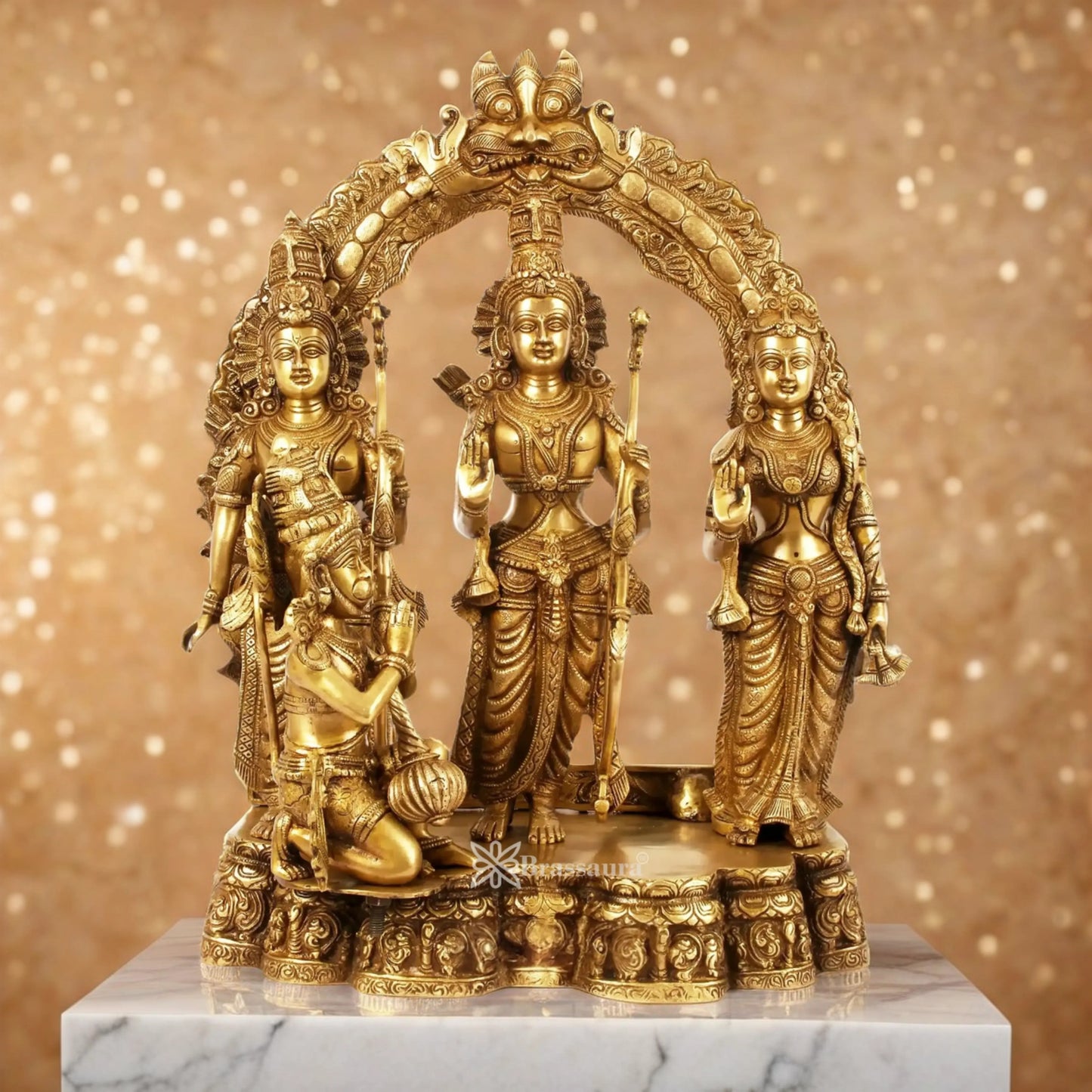 Brassaura™ Brass Ram Darbar Idol – Height 25.5 Inches & Weight 35 Kgs | Detailed Brass Sculpture for Spiritual Interiors