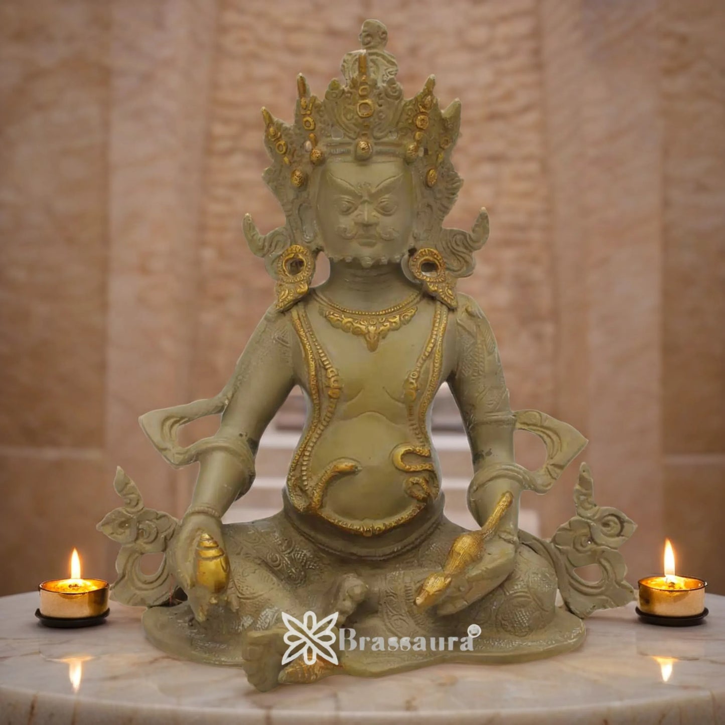 Brassaura™ Brass Kuber Idol – Height 10 Inches & Weight 3.3 Kgs | Religious & Cultural Décor