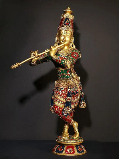 Brassaura® Brass Krishna Statue | Height 23.2 Inches & Weight 9.80 kg