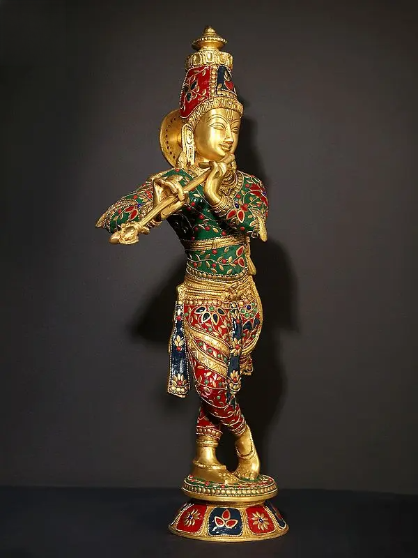 Brassaura® Brass Krishna Statue | Height 23.2 Inches & Weight 9.80 kg