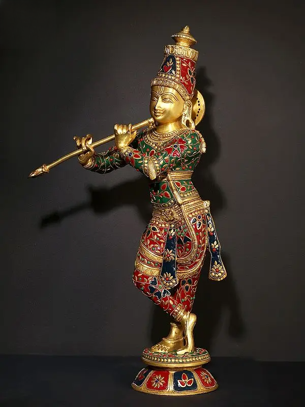 Brassaura® Brass Krishna Statue | Height 23.2 Inches & Weight 9.80 kg