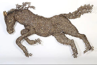 Brassaura® Brass Galloping Horse Leaf Wall Hanging Sculpture | Height 108 cm