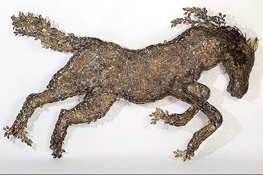 Brassaura® Brass Galloping Horse Leaf Wall Hanging Sculpture | Height 108 cm