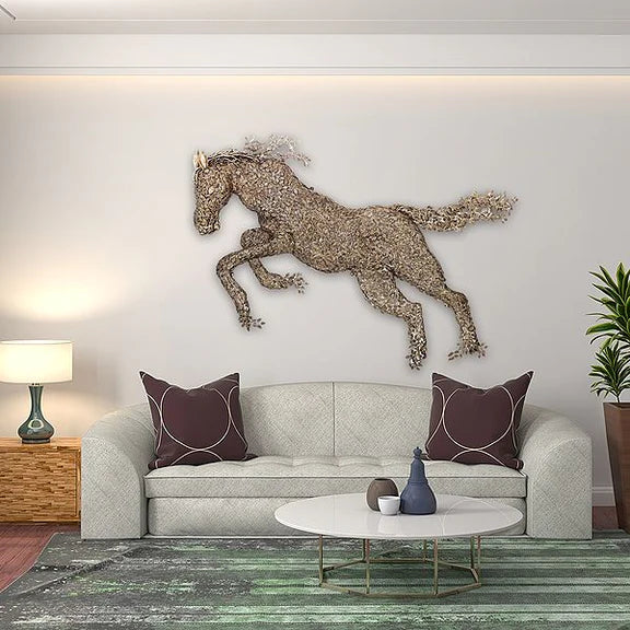 Brassaura® Brass Galloping Horse Leaf Wall Hanging Sculpture | Height 108 cm