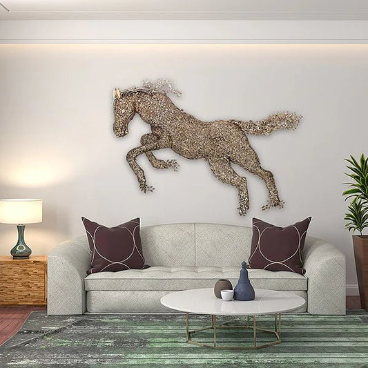 Brassaura® Brass Galloping Horse Leaf Wall Hanging Sculpture | Height 108 cm