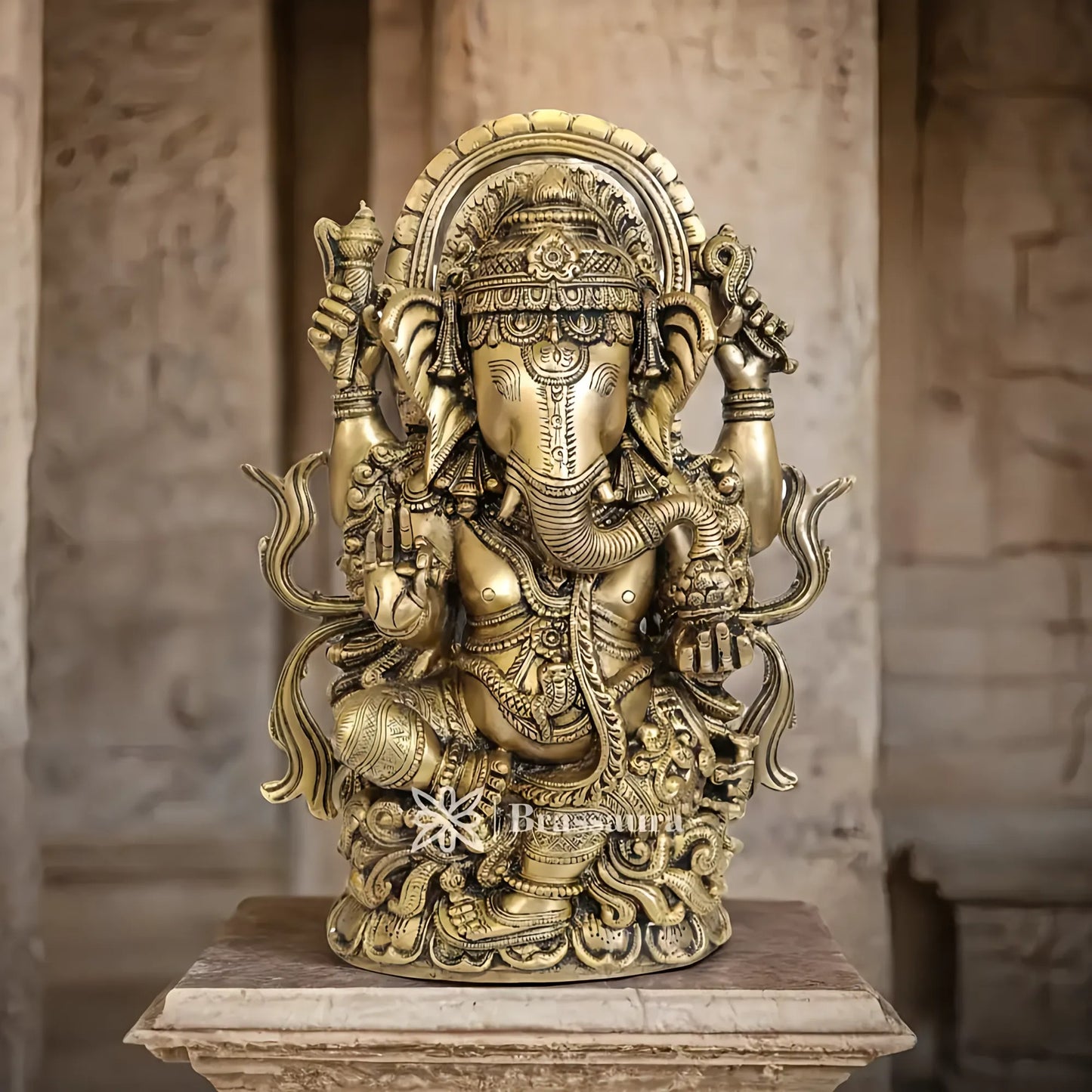 Brassaura™ Brass Ganesha Statue – “Harbinger of Prosperity” | Height 12.5 Inches & Weight 7 Kgs