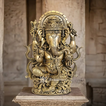 Brassaura™ Brass Ganesha Statue – “Harbinger of Prosperity” | Height 12.5 Inches & Weight 7 Kgs