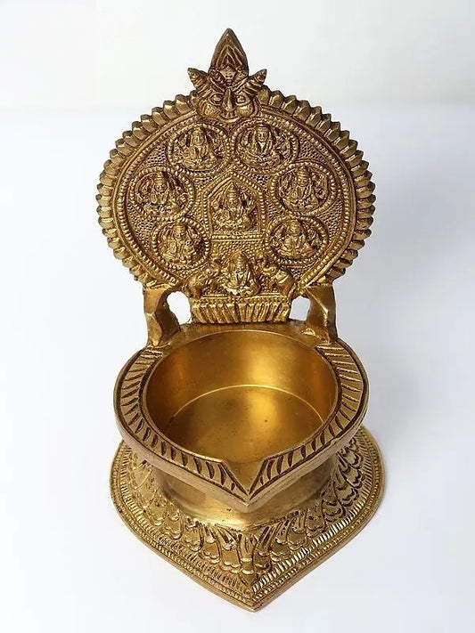 Brassaura™ Ashtalakshmi Brass Diya (Lamp) – Height 6.69 inches | Weight 0.90 kgs