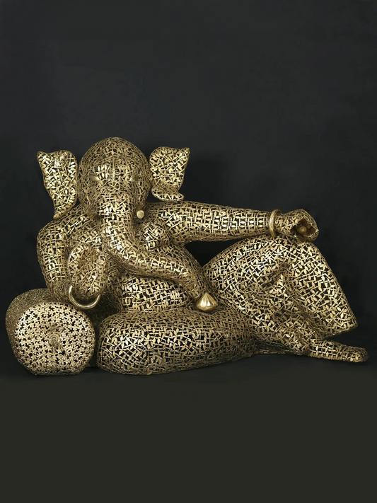 Brassaura® Super Large Relaxing Lord Ganesha | Intricate Brass Leaves Artwork | Height 45.08 Inches & Weight 67 kgs