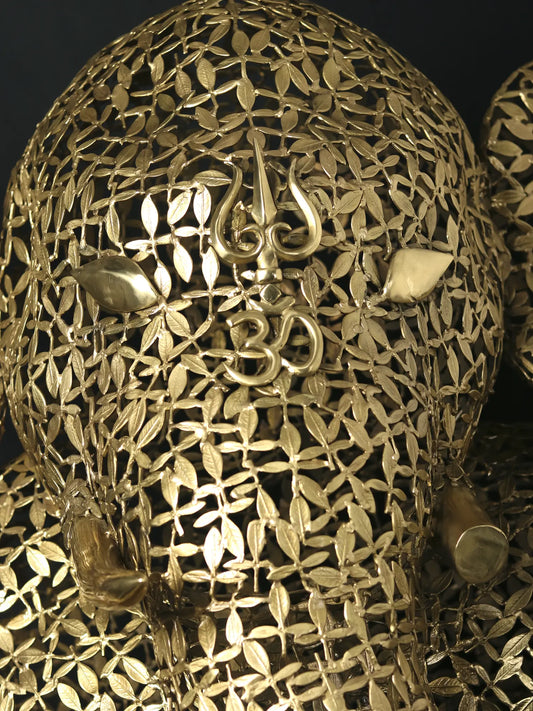 Brassaura® Super Large Relaxing Lord Ganesha | Intricate Brass Leaves Artwork | Height 45.08 Inches & Weight 67 kgs