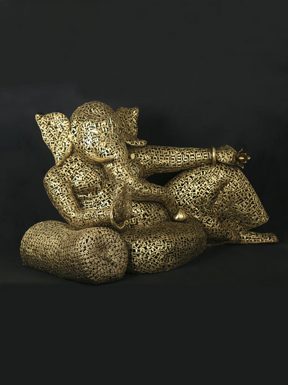 Brassaura® Super Large Relaxing Lord Ganesha | Intricate Brass Leaves Artwork | Height 45.08 Inches & Weight 67 kgs