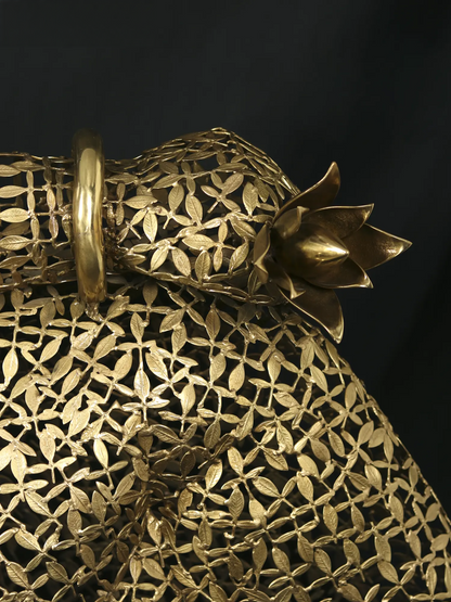 Brassaura® Super Large Relaxing Lord Ganesha | Intricate Brass Leaves Artwork | Height 45.08 Inches & Weight 67 kgs