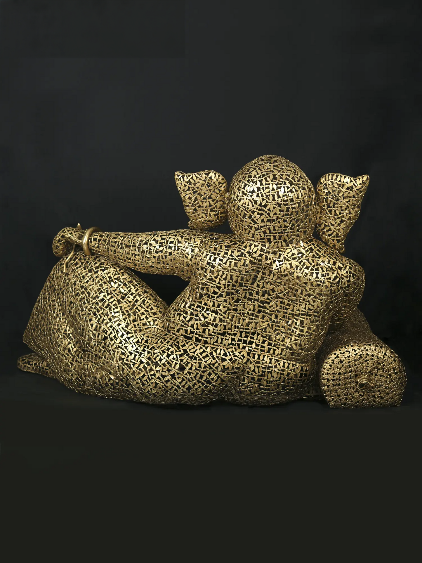 Brassaura® Super Large Relaxing Lord Ganesha | Intricate Brass Leaves Artwork | Height 45.08 Inches & Weight 67 kgs