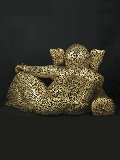 Brassaura® Super Large Relaxing Lord Ganesha | Intricate Brass Leaves Artwork | Height 45.08 Inches & Weight 67 kgs