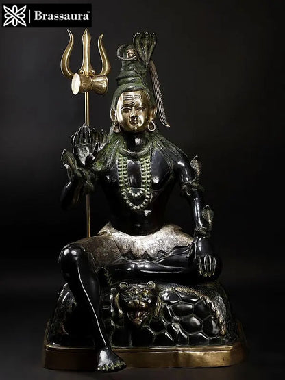 ब्रासौर® ब्रास लार्ज सिटिंग शिव प्रतिमा | ऊंचाई 57 इंच और वजन 135.10 किलोग्राम