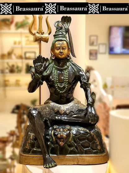 ब्रासौर® ब्रास लार्ज सिटिंग शिव प्रतिमा | ऊंचाई 57 इंच और वजन 135.10 किलोग्राम