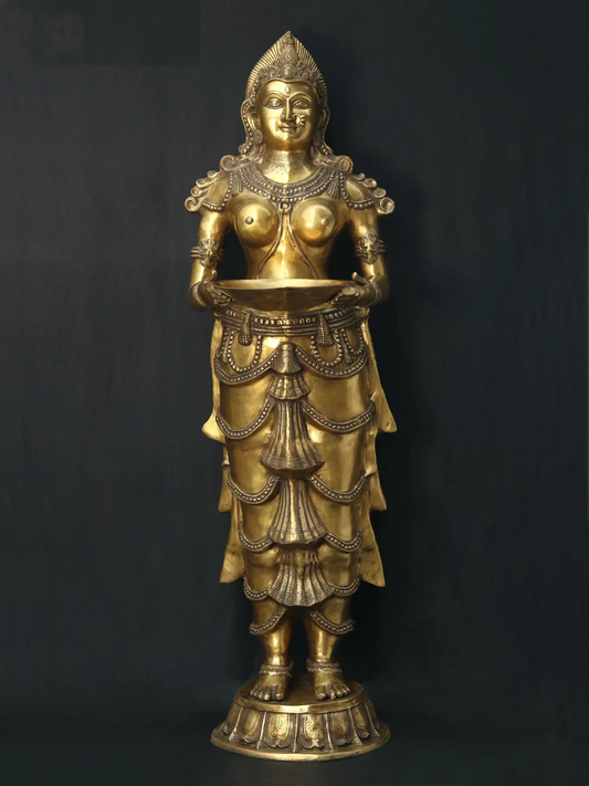Brassaura® Large Size Deepalakshmi | Pure Brass Statue | Height 37 Inches & Weight 125.30 kgs