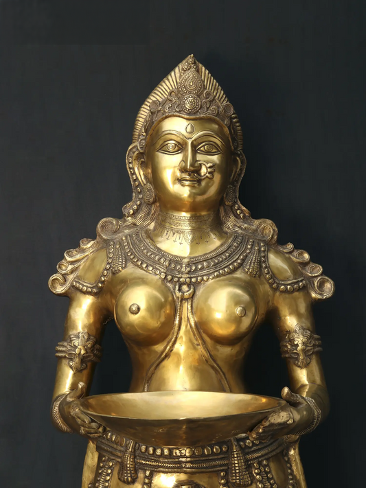 Brassaura® Large Size Deepalakshmi | Pure Brass Statue | Height 37 Inches & Weight 125.30 kgs